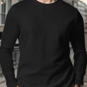 Mens Casual Long Sleeve Knit Shirts Crew Neck Collar Pullover Sweatshirt