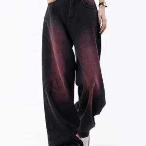 Teenage Girl's Gradient Black Fashionable Long Jeans - Loose & Casual High-Street Wide Leg Straight Leg Pants (Size S)
