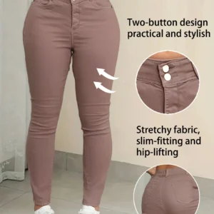 Pink women's plus-size jeans, stretchy skinny denim pants that fit comfortably against the skin and resist deformation