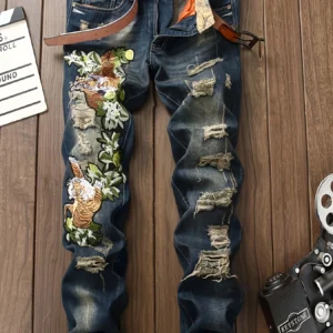 Men's Ripped Slim Biker Jeans