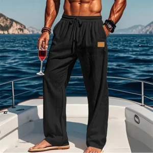 Men s Comfortable Elastic Waist Drawstring Pants with Loose Fit and Breathable Fabric Perfect for Casual Wear on the Beach or
