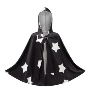 Kids Halloween Witch Cape Costume with Classic Star Pattern and Hooded Wizard Cape for Cosplay Outfit Fun and Magic Theme