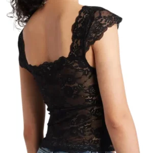 Stylish Women s Square Neck Lace Top with Short Cap Sleeves for a ming and Trendy Summer Look
