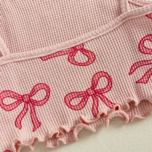 Girls Summer Outfits Adorable Bowknot Print Tie-Up Spaghetti Strap Sleeveless Tank Top with Flare Pants - 2 Piece Clothing Set