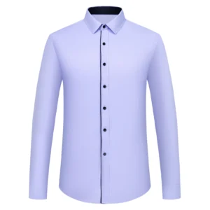 Men's Classic Contrast Stitching Front Placket Dress Shirts Semi-Formal Long Sleeve Regular-fit Social Business Office Shirt