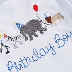 Baby Boy Birthday Outfit Set with Cute Animal Print Top and Stylish Plaid Shorts - Toddler 2 Piece Clothing Set