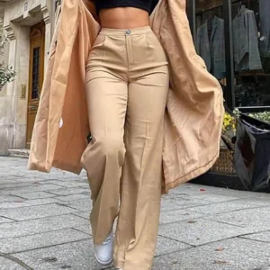 2025 Women's High Waist Suit Pants Wide Leg Pants Beige Fashion Loose Buttons With Pockets Business Banquet Casual Soft