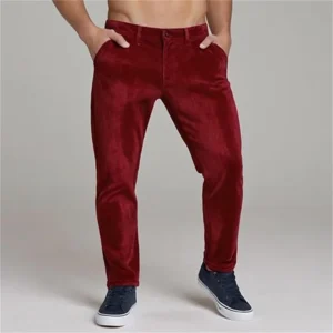 Men s Stylish  Fit Corduroy Trousers Mid Rise Solid Color Casual Tapered Pants Long Straight Leg Pants