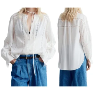 Women s Casual V-Neck Long Sleeve Button Down Shirt with Lace Detailing and Balloon Sleeves - Stylish Fall Blouse