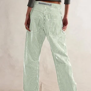 Women High Waisted Striped Palazzo Pants Casual Loose Fit Wide Leg Trousers with Drawstring Elastic Waist and Pockets