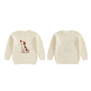 Children s Pullover Cozy Knit Sweater with Adorable Puppy Embroidery Soft and Warm Winter Clothing for Boys and Girls