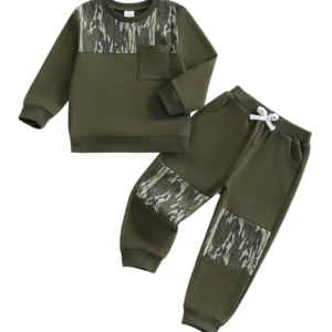 Boys 2-Piece Set Hooded Camo Sweatshirt with Matching Joggers Cozy Fall Outfit for Active Kids