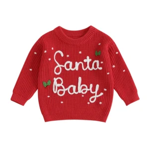 Cute Toddler Reindeer Knit Sweater Crew Neck Long Sleeve Pullover Winter Warm Christmas Jumper Kids Xmas Outfit Cozy Top
