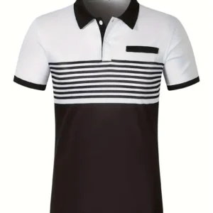 2024 short sleeved summer new item, men's casual polo shirt, V-neck button striped color blocked versatile T-shirt top